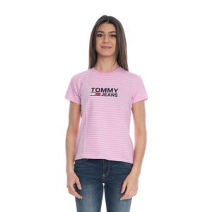 Tommy Hilfiger dámské růžové tričko s pruhy
